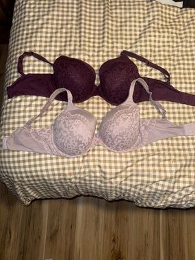 Victoria's Secret Lace T-Shirt Bras in Plum and Dusty Rose bundle